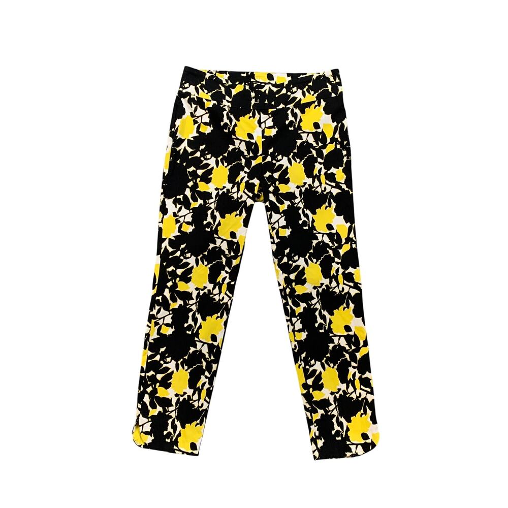 Soft Surroundings Legging Women M Medium Yellow Black Floral Motif Pull On Ankle